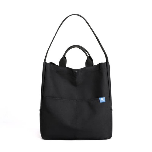 Black Minimalist Nylon Tote Bag with Adjustable Shoulder Strap, Large Capacity - Main Image