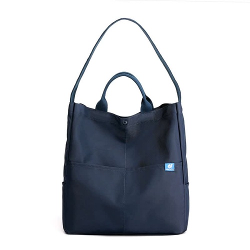 Blue Minimalist Nylon Tote Bag with Adjustable Shoulder Strap, Large Capacity - Main Image