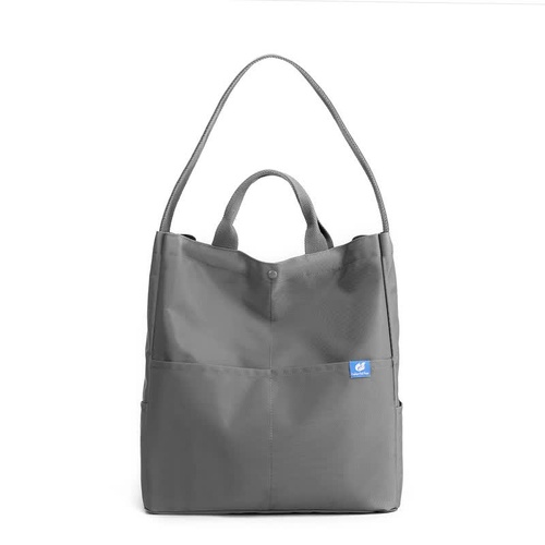 Gray Minimalist Nylon Tote Bag with Adjustable Shoulder Strap, Large Capacity - Main Image