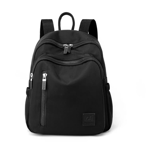 Black Mini Nylon Multi-Compartment Backpack - Lightweight and Stylish Everyday Bag - Main Image