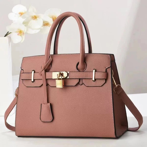 Pink Elegant PU Leather Handbag with Lock Decoration - Structured Tote Bag for Women - Main Image