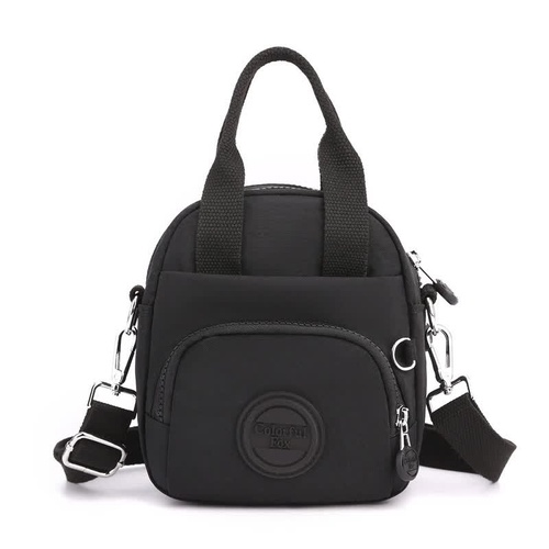 Black Mini Waterproof Nylon Backpack - Lightweight Casual Crossbody Bag - Main Image