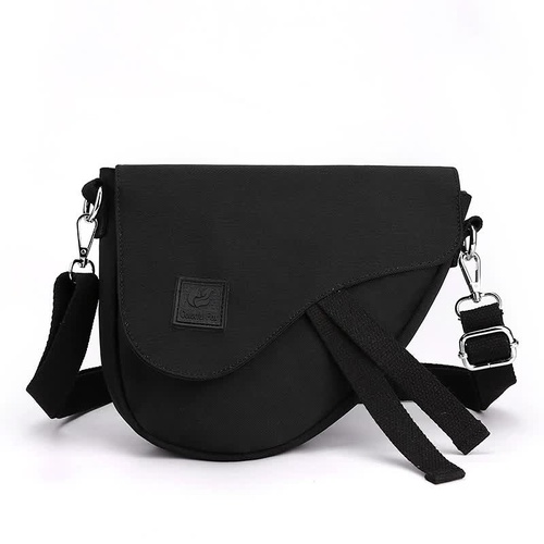 Black Compact Nylon Crossbody Shoulder Bag - Stylish and Lightweight Sling Purse - Main Image