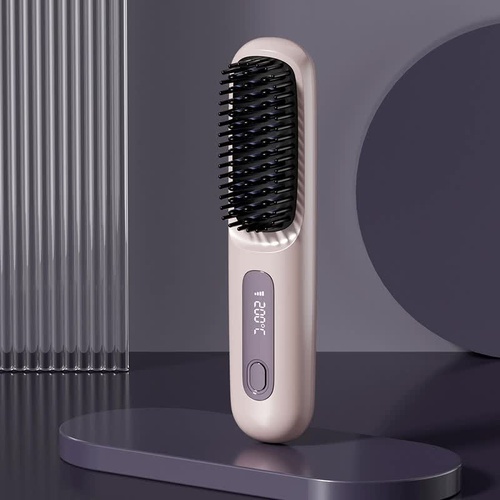 Purple Wireless Hair Straightening Brush - Compact and Rechargeable Styling Tool - Main Image