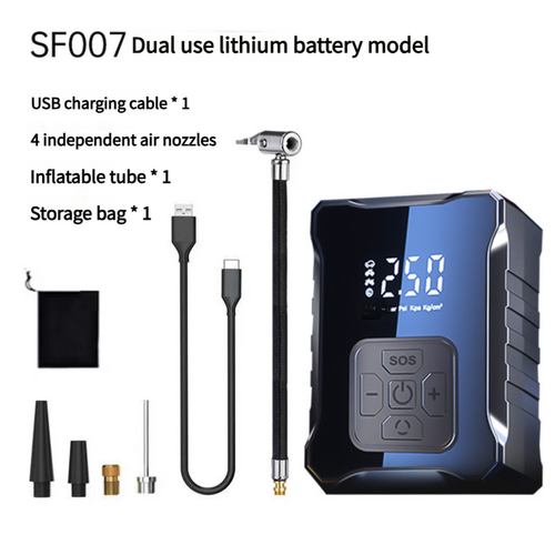SF007 Digital Tire Inflator with LED Display and Multiple Nozzles - Compact and Powerful(Dual-purpose lithium battery) - Main Image