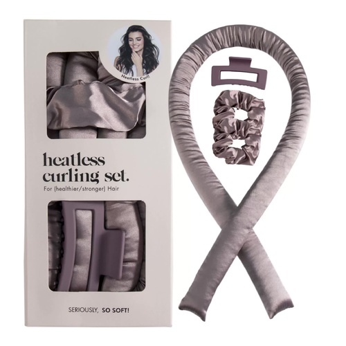 5PCS Light Brown Heatless Hair Curling Set with Scrunchie and Hair Clip - Silk Curling Ribbon - Main Image