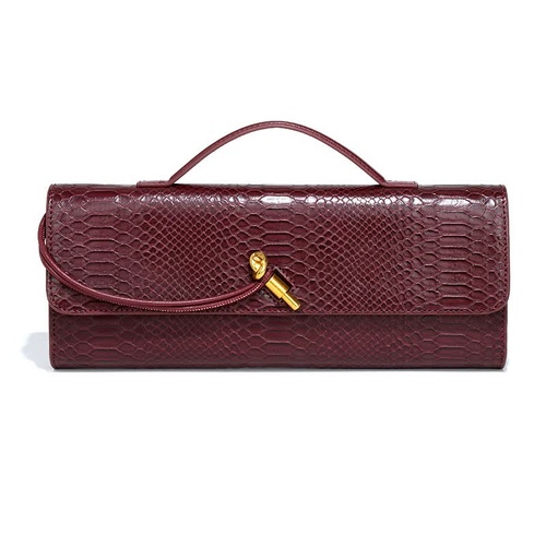Wine Red Elegant PU Leather Clutch Bag with Snake Print Design - Multi-color Options - Main Image