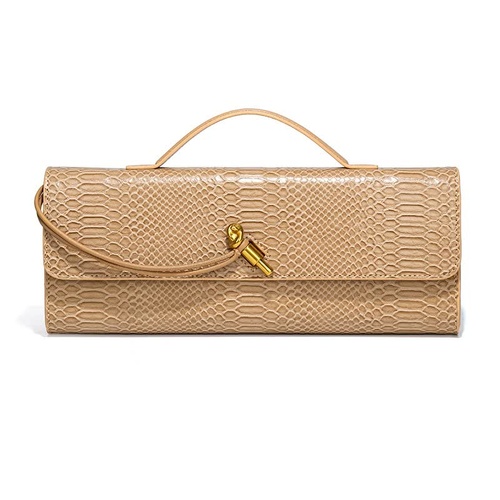 Apricot Elegant PU Leather Clutch Bag with Snake Print Design - Multi-color Options - Main Image