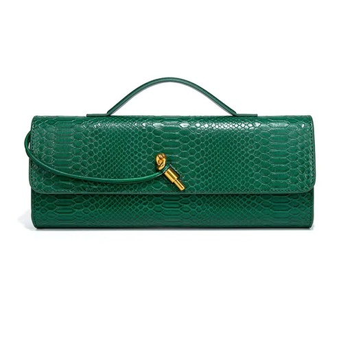Green Elegant PU Leather Clutch Bag with Snake Print Design - Multi-color Options - Main Image