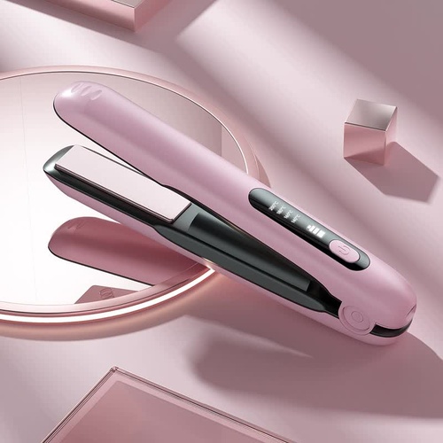 Pink Wireless Rechargeable Hair Straightener with 5000mAh Battery - Portable Design & Adjustable Temperature - Main Image