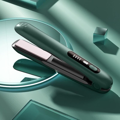 Green Wireless Rechargeable Hair Straightener with 5000mAh Battery - Portable Design & Adjustable Temperature - Main Image