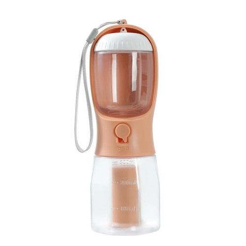Orange 3-in-1 Portable Pet Water Bottle with Food Storage and Waste Bag Dispenser - 300mL Capacity - Main Image