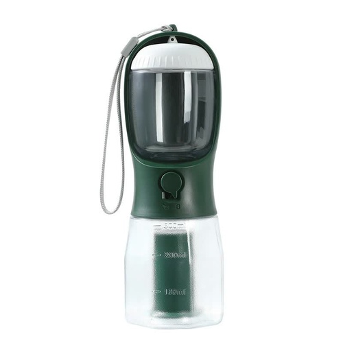 Green 3-in-1 Portable Pet Water Bottle with Food Storage and Waste Bag Dispenser - 300mL Capacity - Main Image