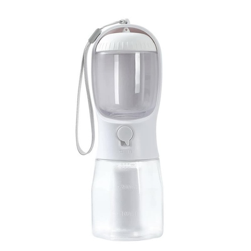 White 3-in-1 Portable Pet Water Bottle with Food Storage and Waste Bag Dispenser - 300mL Capacity - Main Image