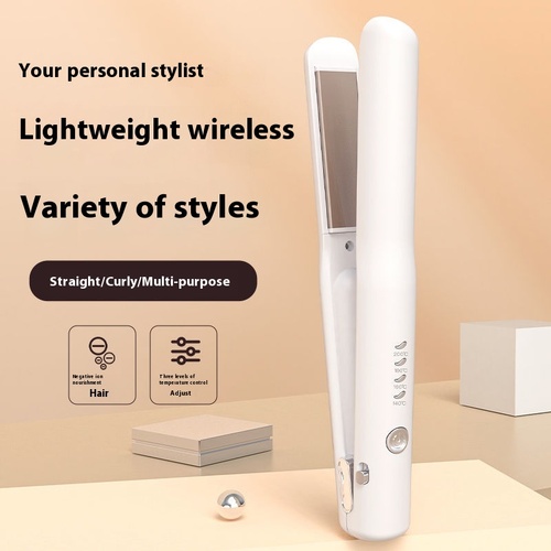 White Portable Wireless Hair Straightener with Adjustable Temperature - USB Type-C Charging, Lightweight Design - Main Image