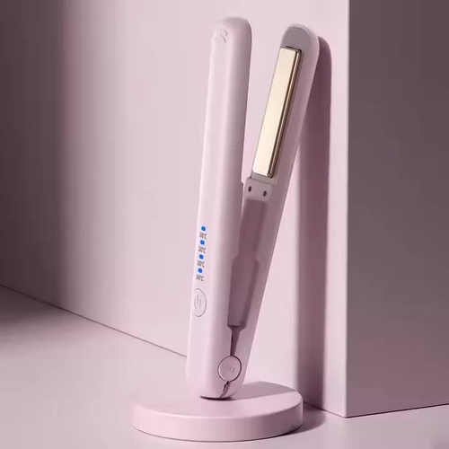 Pink Portable Wireless Hair Straightener with Adjustable Temperature - USB Type-C Charging, Lightweight Design - Main Image