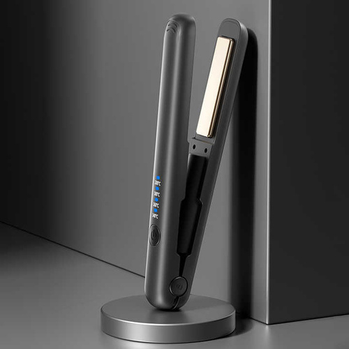 Black Portable Wireless Hair Straightener with Adjustable Temperature - USB Type-C Charging, Lightweight Design - Main Image