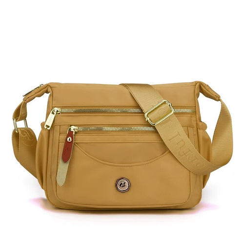 Gold Nylon Crossbody Bag with Multiple Compartments - Compact and Stylish Design - Main Image