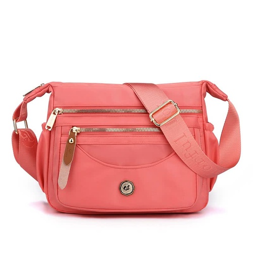Pink Nylon Crossbody Bag with Multiple Compartments - Compact and Stylish Design - Main Image