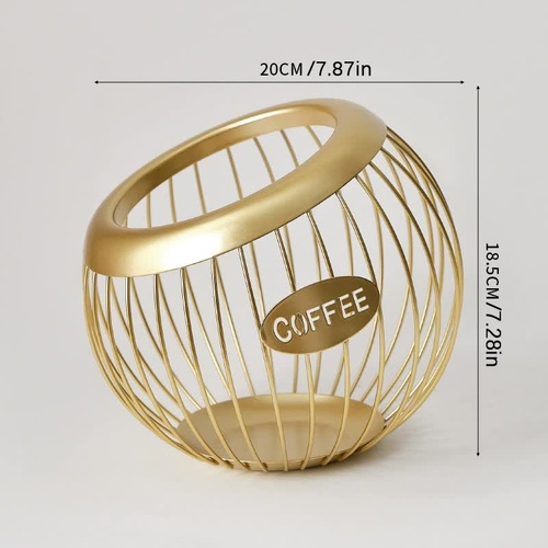 Gold Handcrafted Coffee Capsule Storage Basket - Vintage Iron Art Design - Main Image