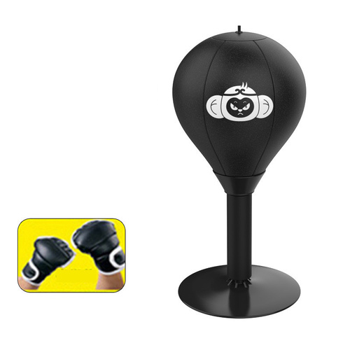 Adjustable Desktop Punching Speed Ball - Durable PU Leather, Stable Base (Monkey pattern and Half Finger Boxing Gloves) - Main Image