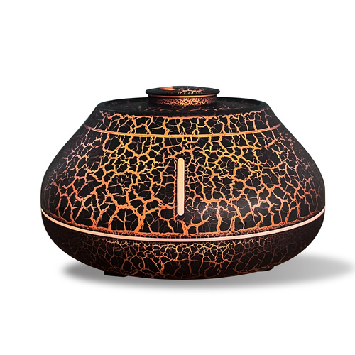 Flame Mountain Aroma Diffuser - 7-Color LED Light, 130ml Capacity, Ultrasonic Mist Maker for Home or Office, Cracked Black - Main Image