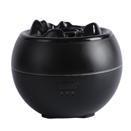 Volcanic Flame Aroma Diffuser (Black Ordinary Style)- 360ml Ultrasonic Humidifier with 7-Color LED Light and Adjustable Mist for Home and Office - Main Image