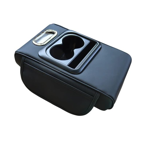 GT-6 No embroidery Black ,Multifunctional Car Armrest Storage Box Cushion - Universal Fit with Cup Holder and Tissue Dispenser - Main Image