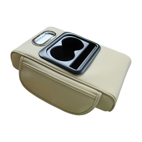 GT-6 No embroidery Beige ,Multifunctional Car Armrest Storage Box Cushion - Universal Fit with Cup Holder and Tissue Dispenser - Main Image