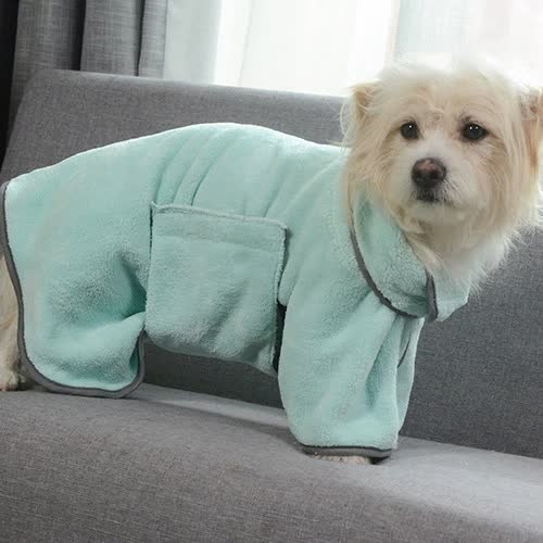 2PCS/XS Size Green Soft and Absorbent Dog Bathrobe Towel - Cozy Pet Drying Wrap for Small to Medium Dogs - Main Image