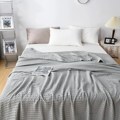 Cotton Waffle Blanket - Air Conditioning Blanket/Throw/Summer Quilt, 100*152cm,Gray - Main Image