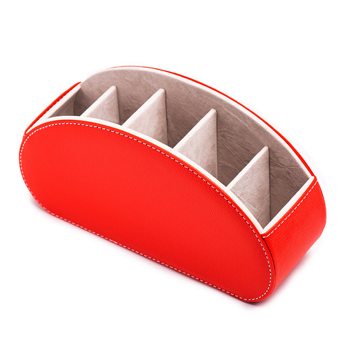 Red Stylish Remote Control Storage Box - PU Leather Organizer with Compartments - Main Image