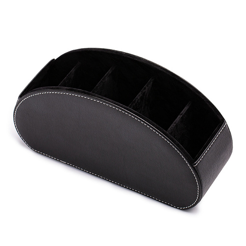 Black Stylish Remote Control Storage Box - PU Leather Organizer with Compartments - Main Image