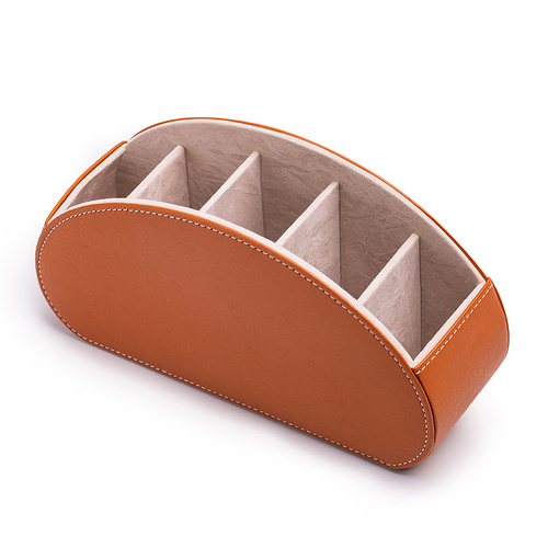Brown Stylish Remote Control Storage Box - PU Leather Organizer with Compartments - Main Image