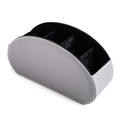 Gray Stylish Remote Control Storage Box - PU Leather Organizer with Compartments - Main Image