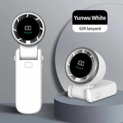 White Portable USB Rechargeable Handheld Fan with Digital Display - Main Image