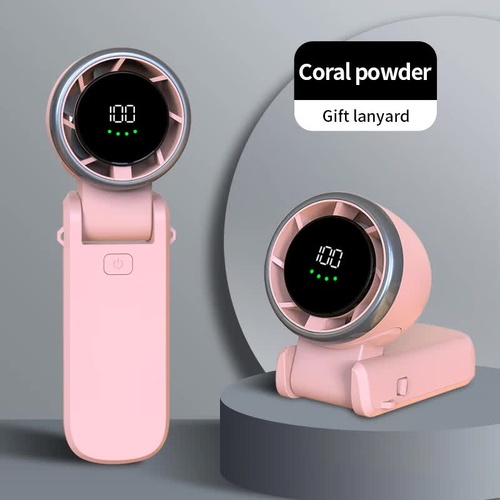 Pink Portable USB Rechargeable Handheld Fan with Digital Display - Main Image