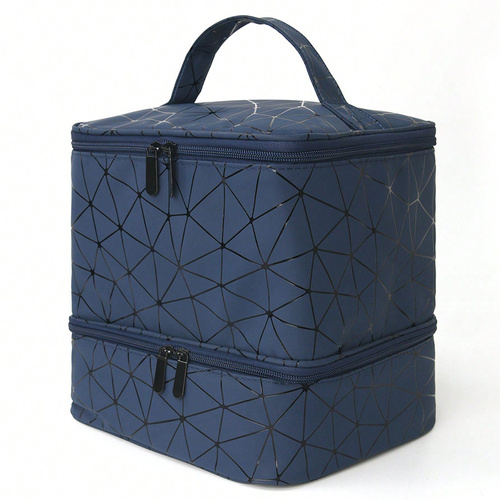 Blue Large Capacity PVC Cosmetic Bag - Portable Nail Polish Storage Case with Dividers - Main Image