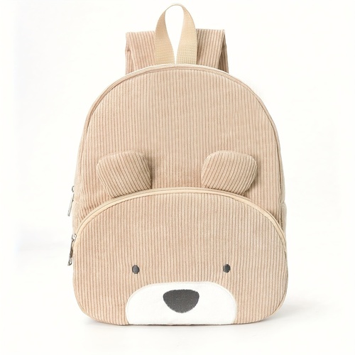 Cute Khaki Bear Backpack - Soft Corduroy Material with Adjustable Straps - Main Image