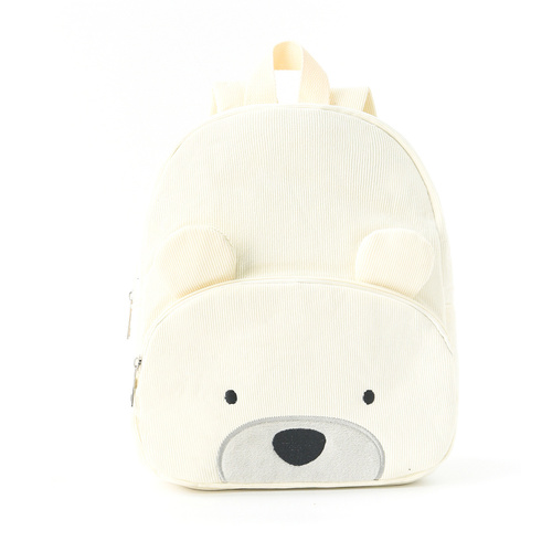 Cute Off White Bear Backpack - Soft Corduroy Material with Adjustable Straps - Main Image