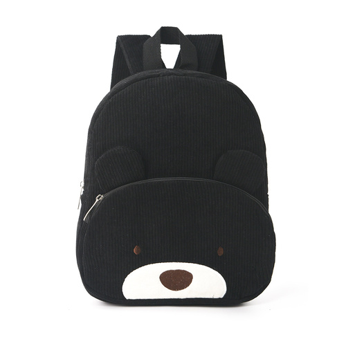 Cute Black Bear Backpack - Soft Corduroy Material with Adjustable Straps - Main Image