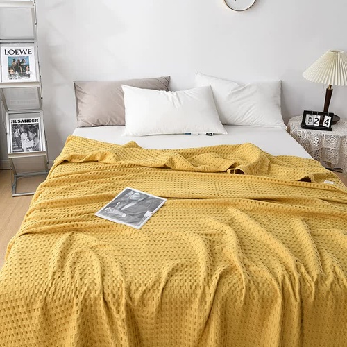 Cotton Waffle Blanket - Air Conditioning Blanket/Throw/Summer Quilt, 150*200cm,Yellow - Main Image