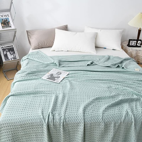 Cotton Waffle Blanket - Air Conditioning Blanket/Throw/Summer Quilt, 150*200cm,Light Green - Main Image