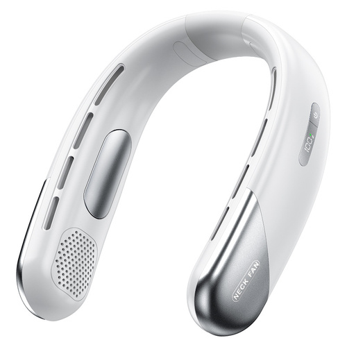 Digital Display Neck Fan - Rechargeable Portable Wearable Fan with Adjustable Speed- White 1200mAh - Main Image