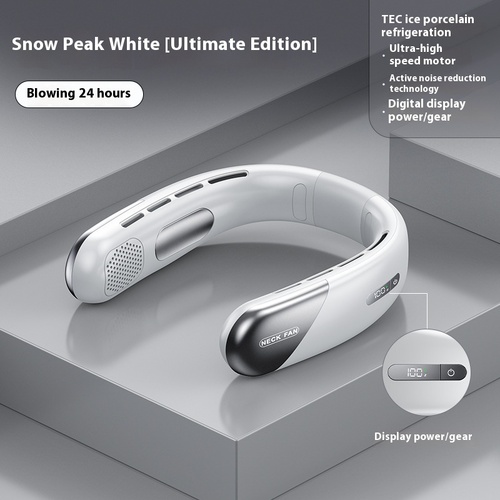 Digital Display Neck Fan - Rechargeable Portable Wearable Fan with Adjustable Speed- White 2400mAh - Main Image