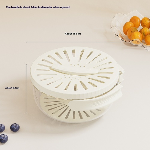 2PCS White Double-Layer Fruit and Vegetable Drain Basket - Multifunctional Collapsible Kitchen Strainer with Handle for Washing and Storage - Main Image