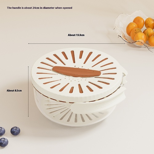 2PCS Brown Double-Layer Fruit and Vegetable Drain Basket - Multifunctional Collapsible Kitchen Strainer with Handle for Washing and Storage - Main Image