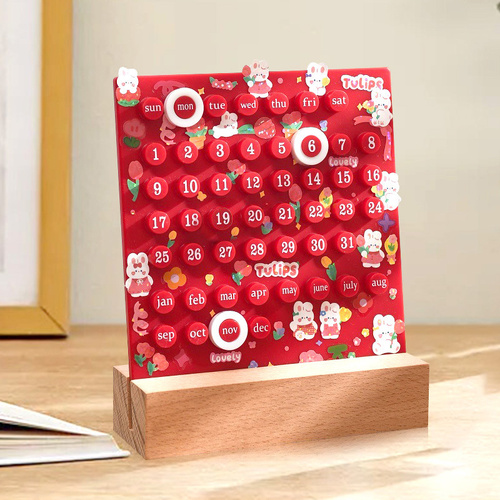 Red DIY Ring Perpetual Calendar - Creative Acrylic Desktop Calendar with Adjustable Rings - Main Image