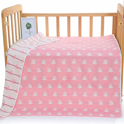Pink Bunny, 6-Layer Muslin Baby Blanket - Soft Cotton Bedding for Infants and Toddlers, 110x110 cm, - Main Image