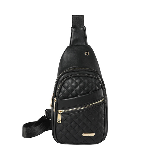 Black Women's Quilted Sling Bag - Stylish Crossbody Shoulder Backpack - Main Image